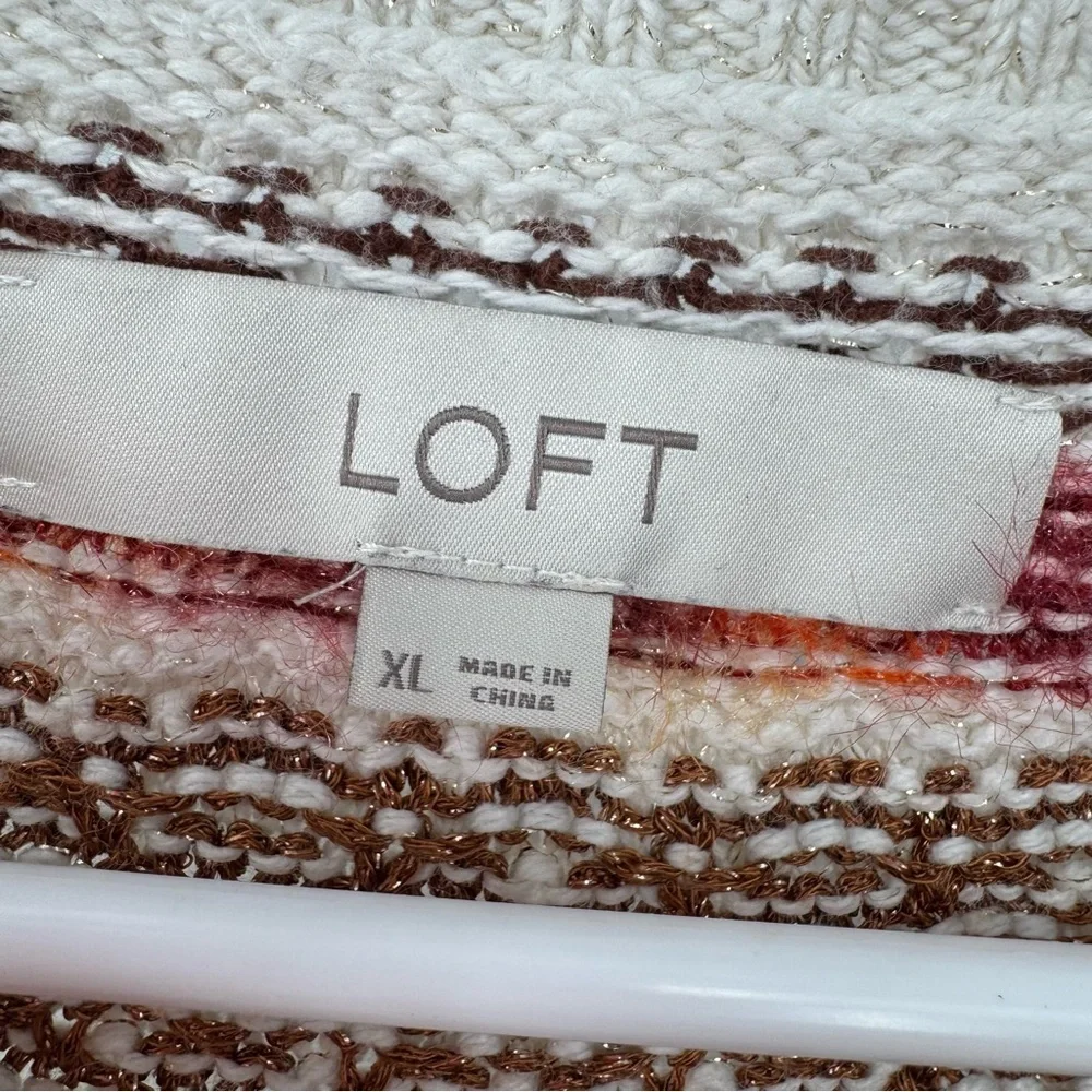 LOFT Ann Taylor cottagecore Beige Sweater with Multicolor Pattern